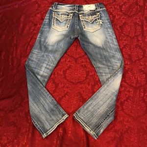 Miss Me Sz 27 Easy Straight jeans with factory distressing and fading